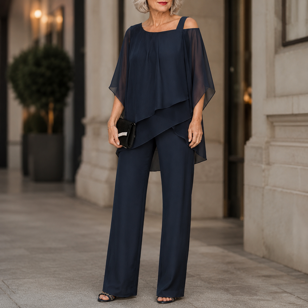 Elorvia™ – Overlay Wide Leg Pantsuit Set for Women