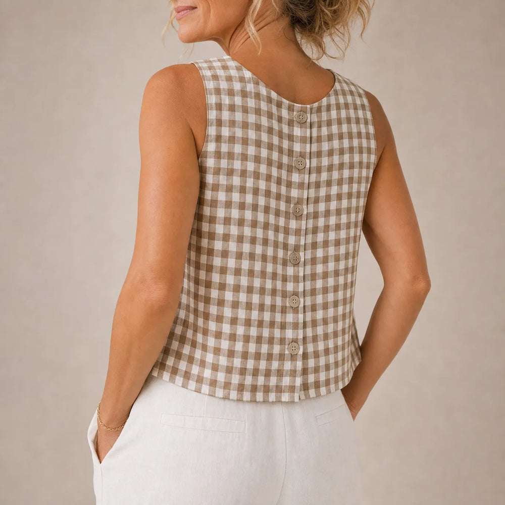 Linelle – Sleeveless Gingham Shell Top for Women, Boxy A-Line Summer Blouse