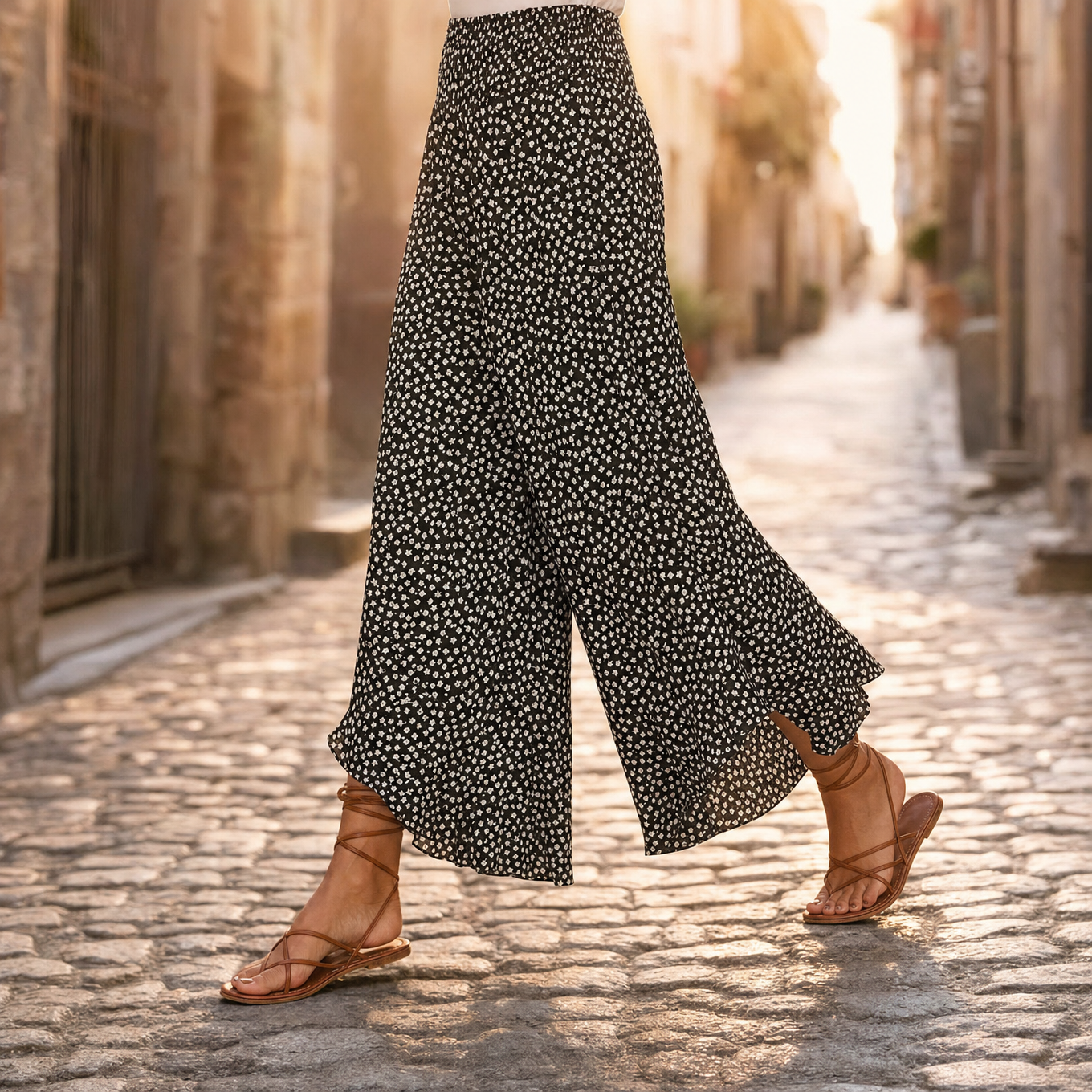 Velura™ – Smocked High-Waist Wide-Leg Floral Pants