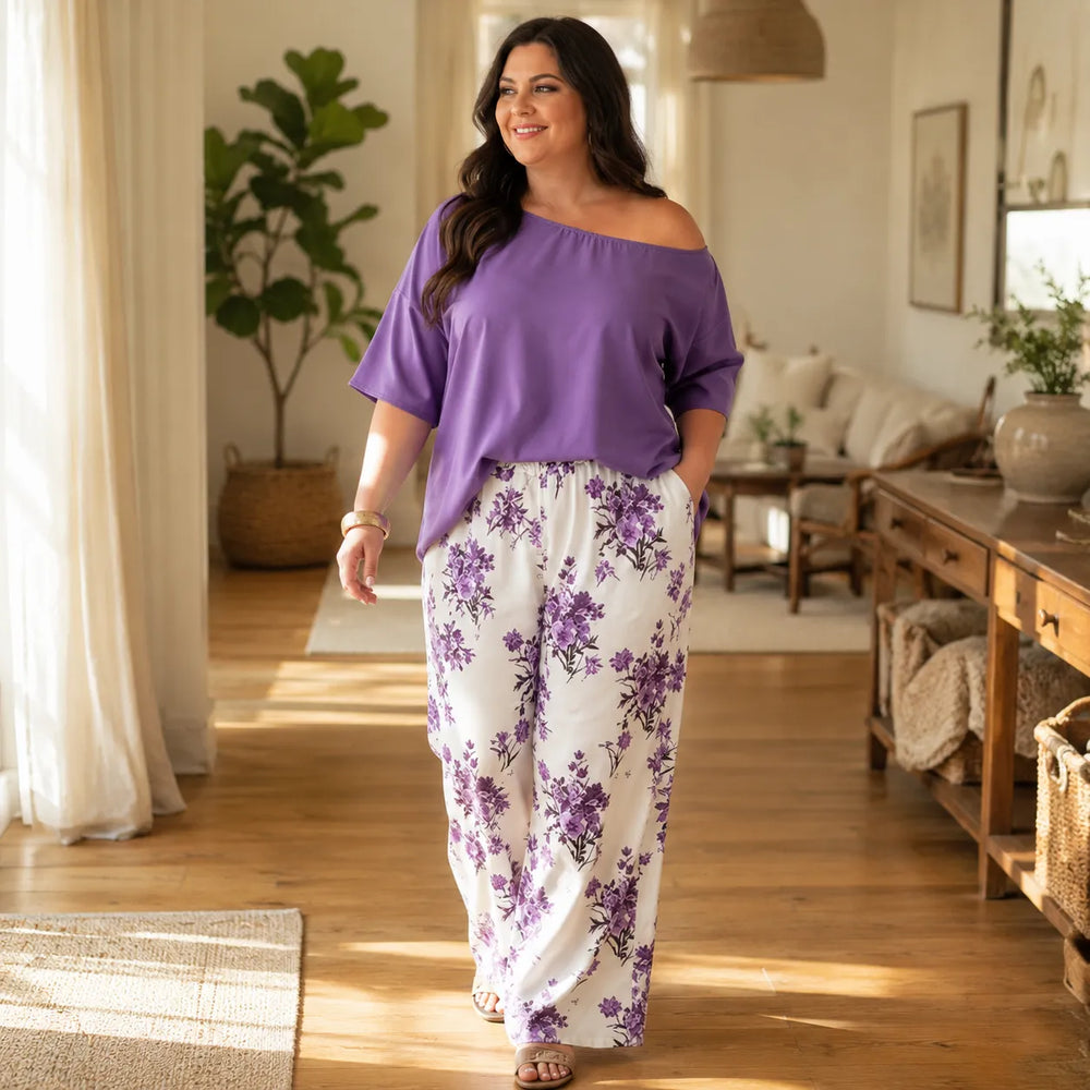 Solene – Off Shoulder Floral Wide Leg Pants Set for Women