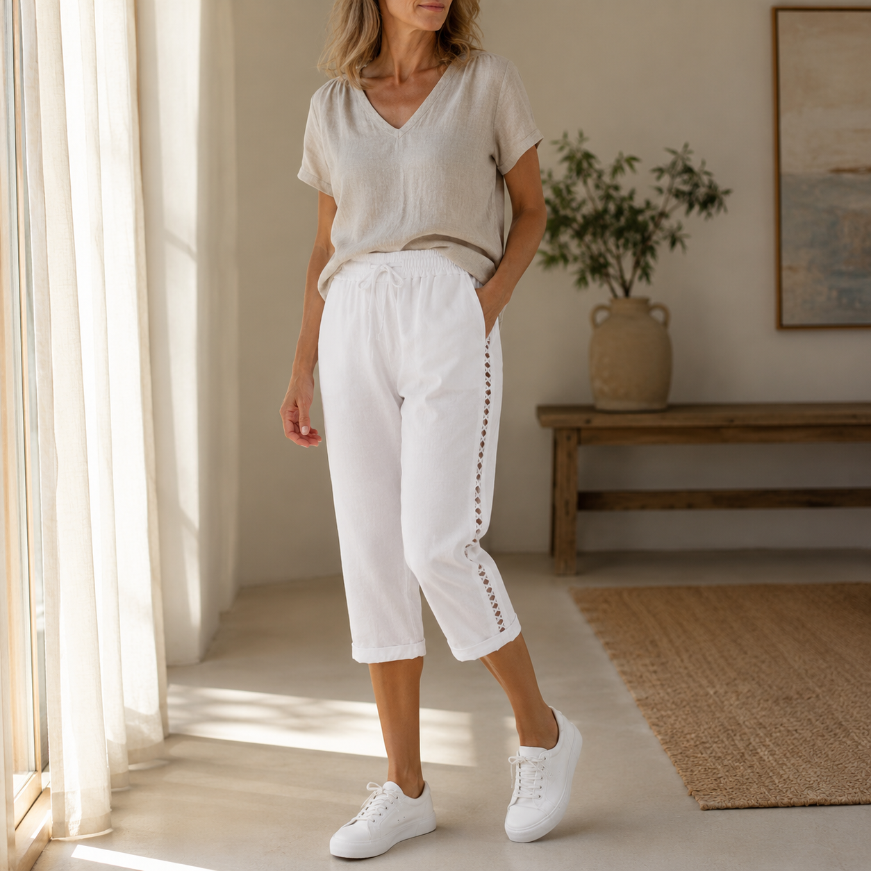 Lunava™ – Lace-Side Capri Pants for Women