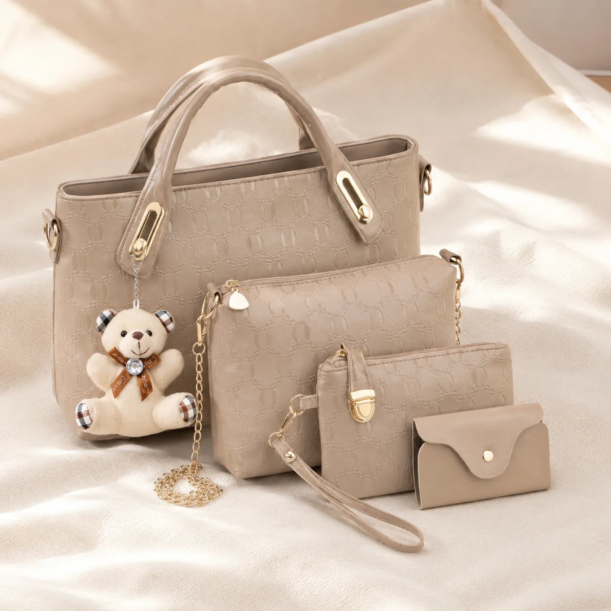 Belluna – 4-Piece Matching Handbag Set, Leather Tote Crossbody Pouch Card Holder