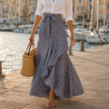 Veluna™ – Gingham Asymmetrical Ruffle Maxi Skirt for Women