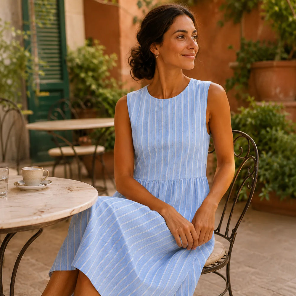 Marella – Sleeveless Striped Midi Dress with Pockets, Breezy Drop-Waist Summer Dress for Women
