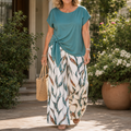 Lunaria™ – Women's Side-Tie Top & Wide-Leg Leaf-Print Pants Set