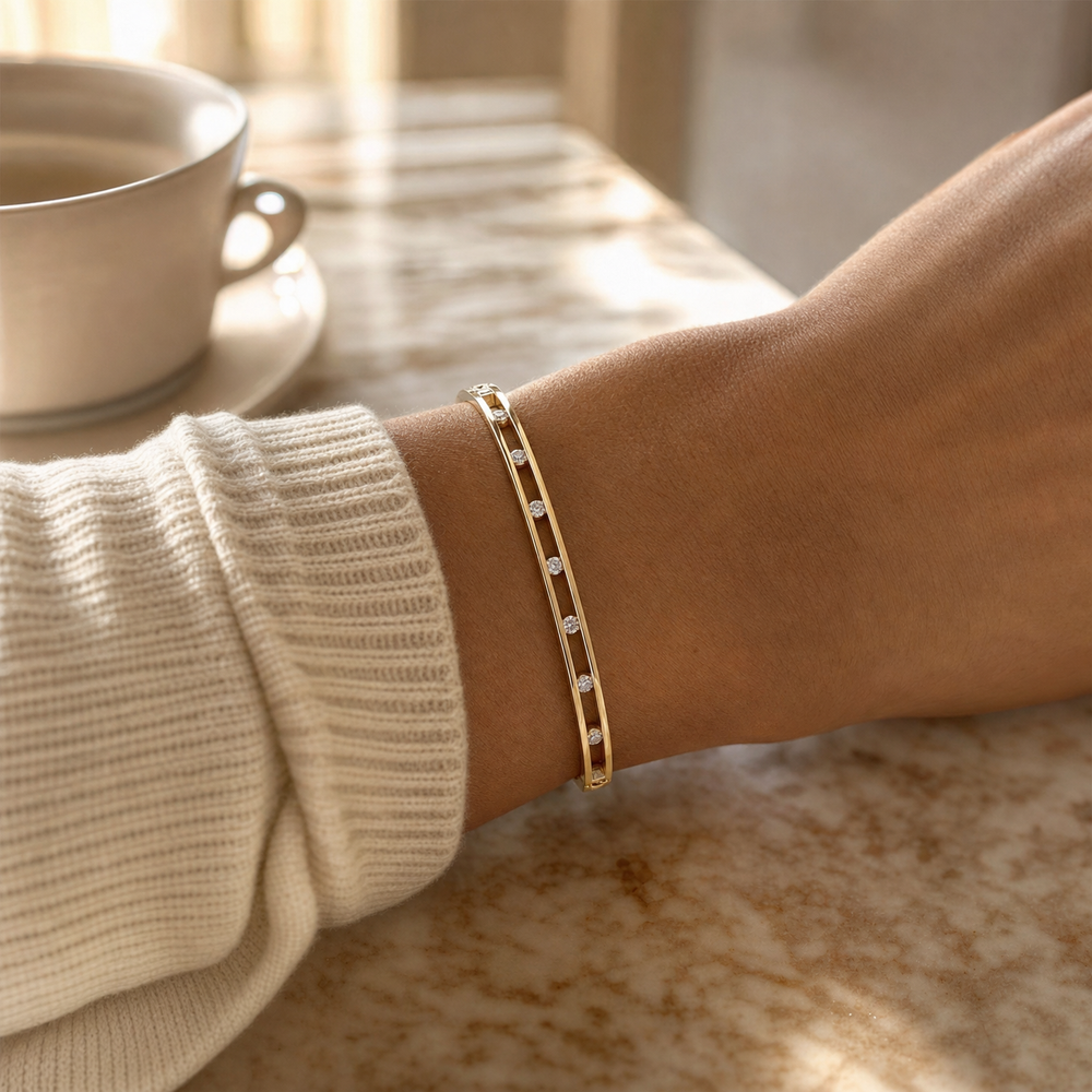 Veluna – Floating Crystal Gold Bangle Bracelet for Women