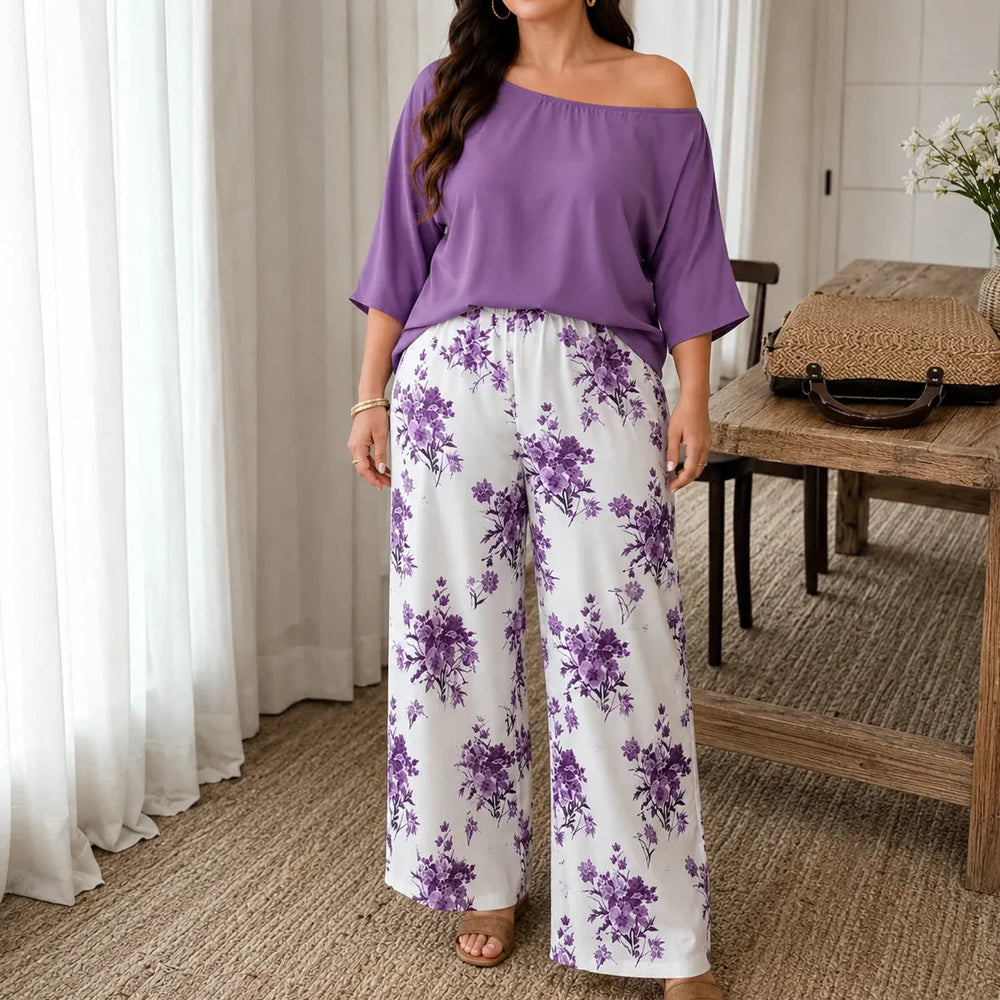 Solene – Off Shoulder Floral Wide Leg Pants Set for Women