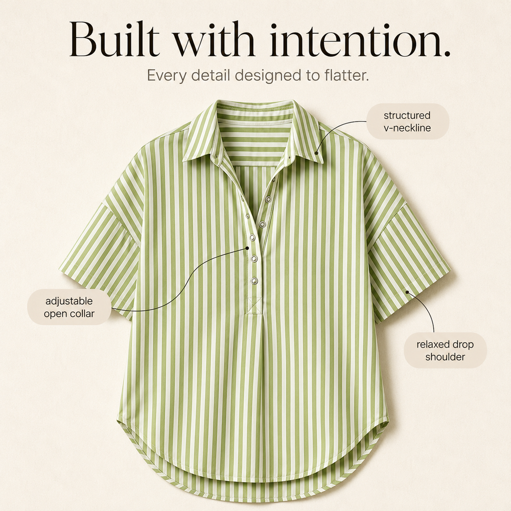 Marella™ – Oversized Striped V-Neck Popover Blouse