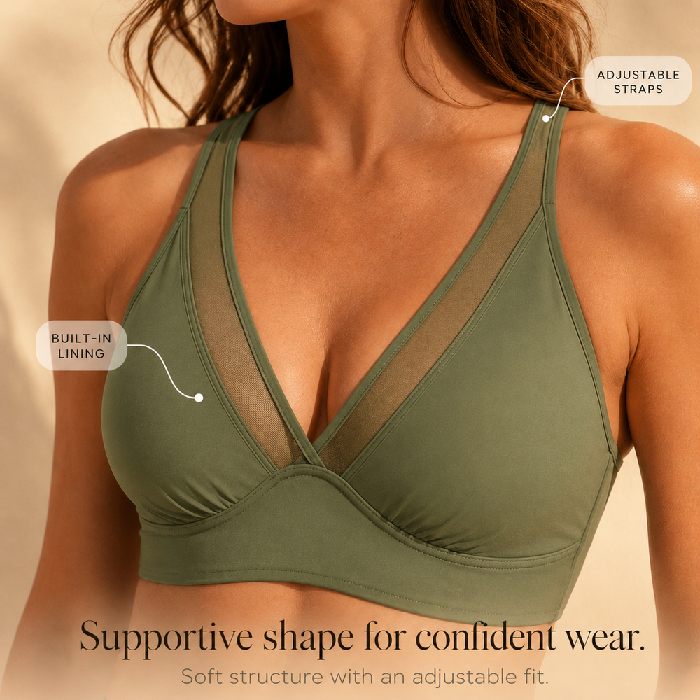 Solivia™ – High Waist 3-Piece Swim Set with Mesh V-Top, Ruched Skirt & Sheer Overlay