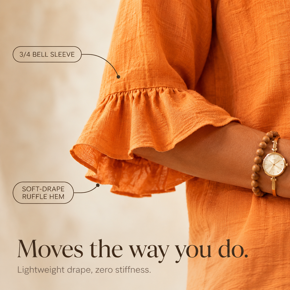 Laurelle™ – V-Neck Ruffle Sleeve Blouse with Buttons