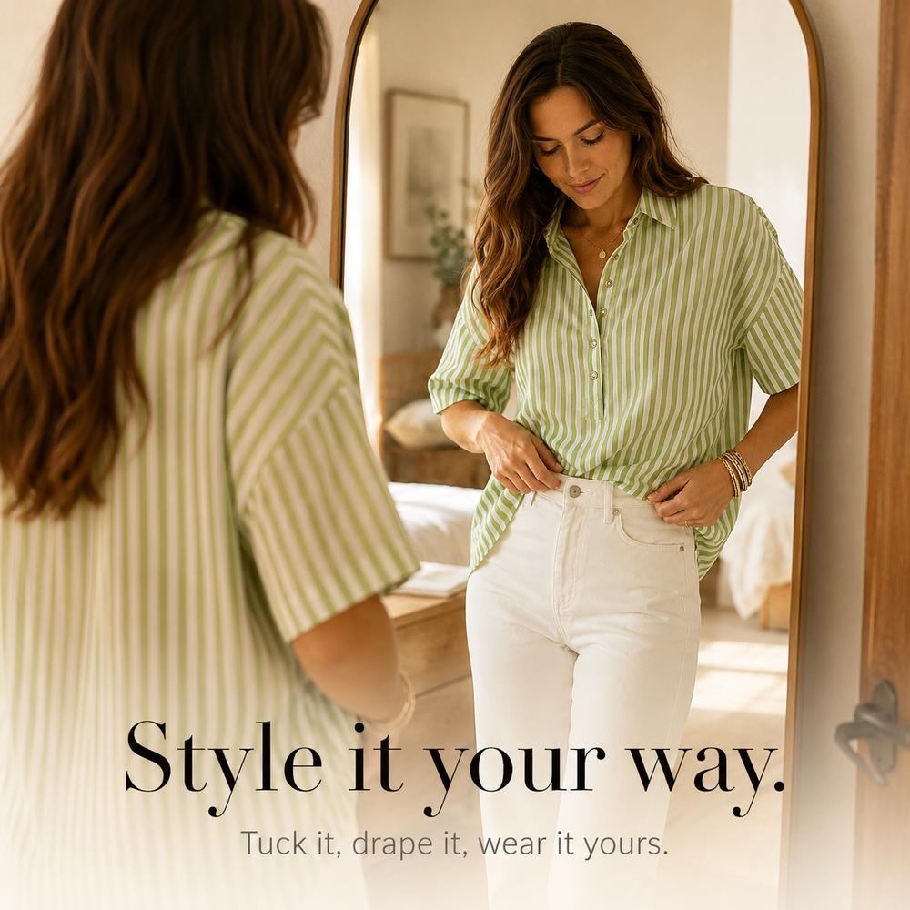 Marella™ – Oversized Striped V-Neck Popover Blouse