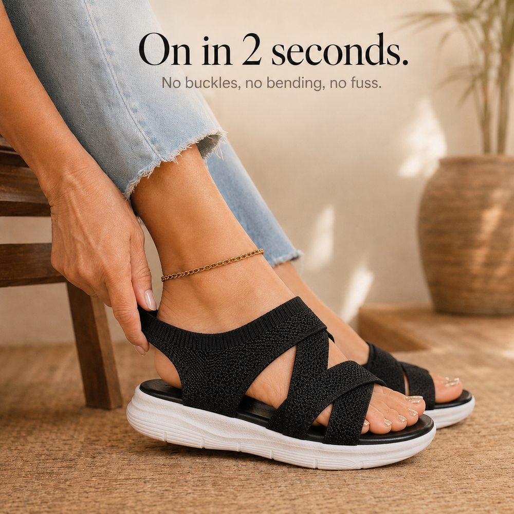 Veluna™ – Cushioned Stretch Knit Cross Strap Sandals for Women