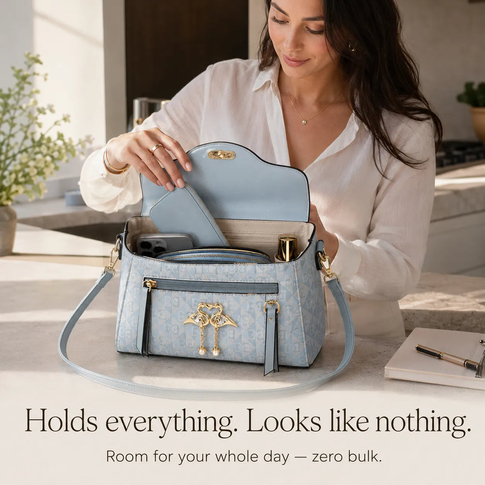 Velora – Swan-Clasp Structured Crossbody Bag with Gold Hardware