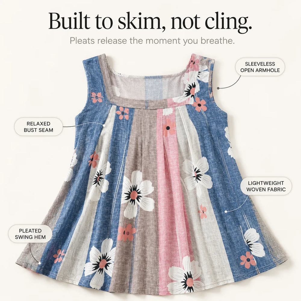 Bellavora – Pleated Square-Neck Swing Tank Top for Women