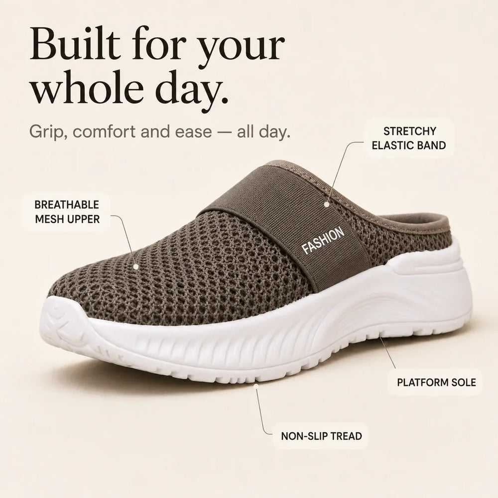 Stride & Soft – Women's Slip On Platform Mesh Sneakers, Breathable Non-Slip Mules