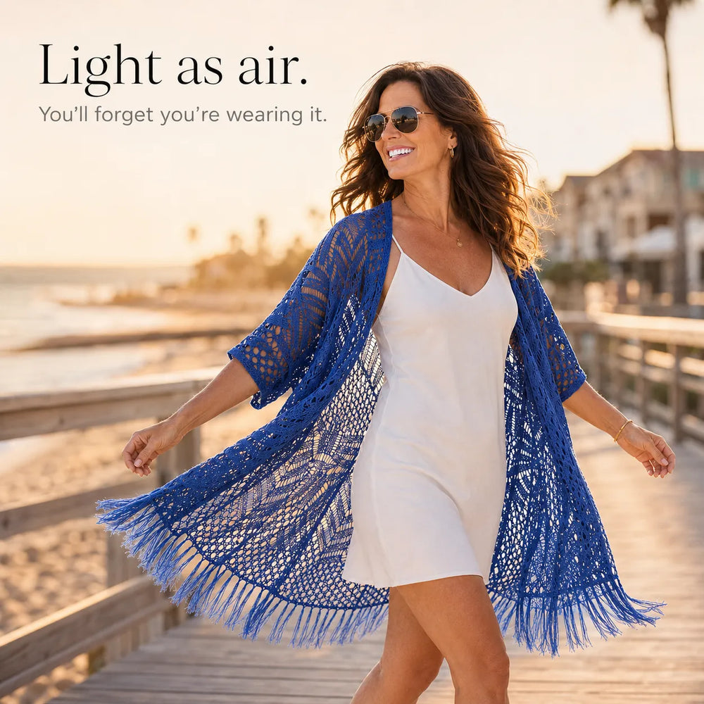 Solenne – Oversized Crochet Tassel Kimono Cardigan for Women