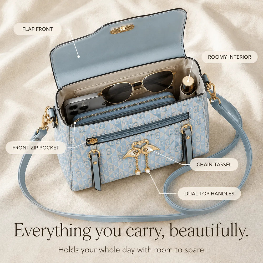 Velora – Swan-Clasp Structured Crossbody Bag with Gold Hardware