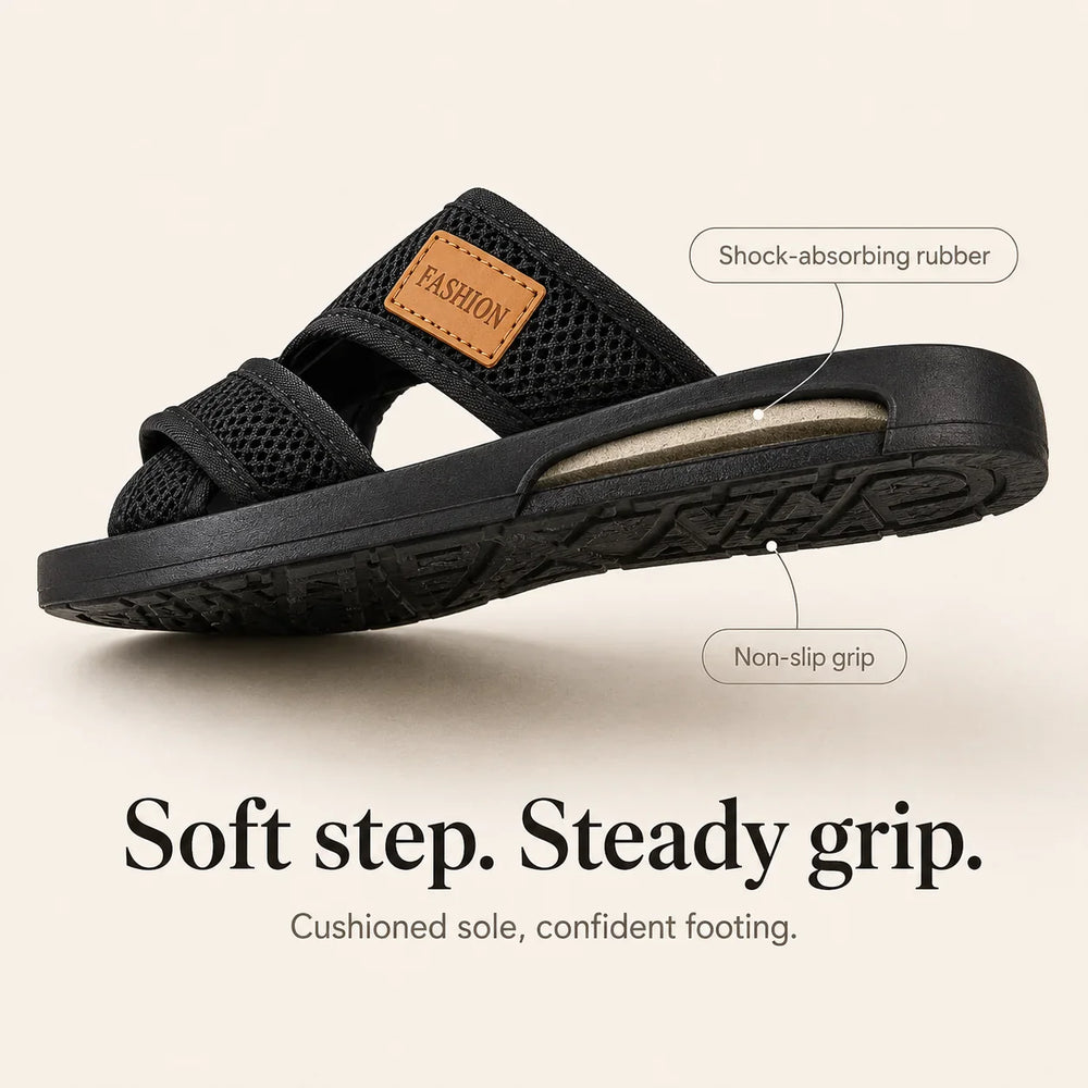 Breezely – Breathable Mesh Slide Sandals for Wide Feet, Open Toe Comfort