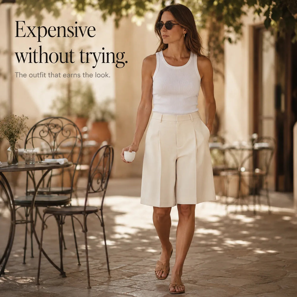 Soleya – Tailored Wide-Leg Pleated Bermuda Shorts for Women