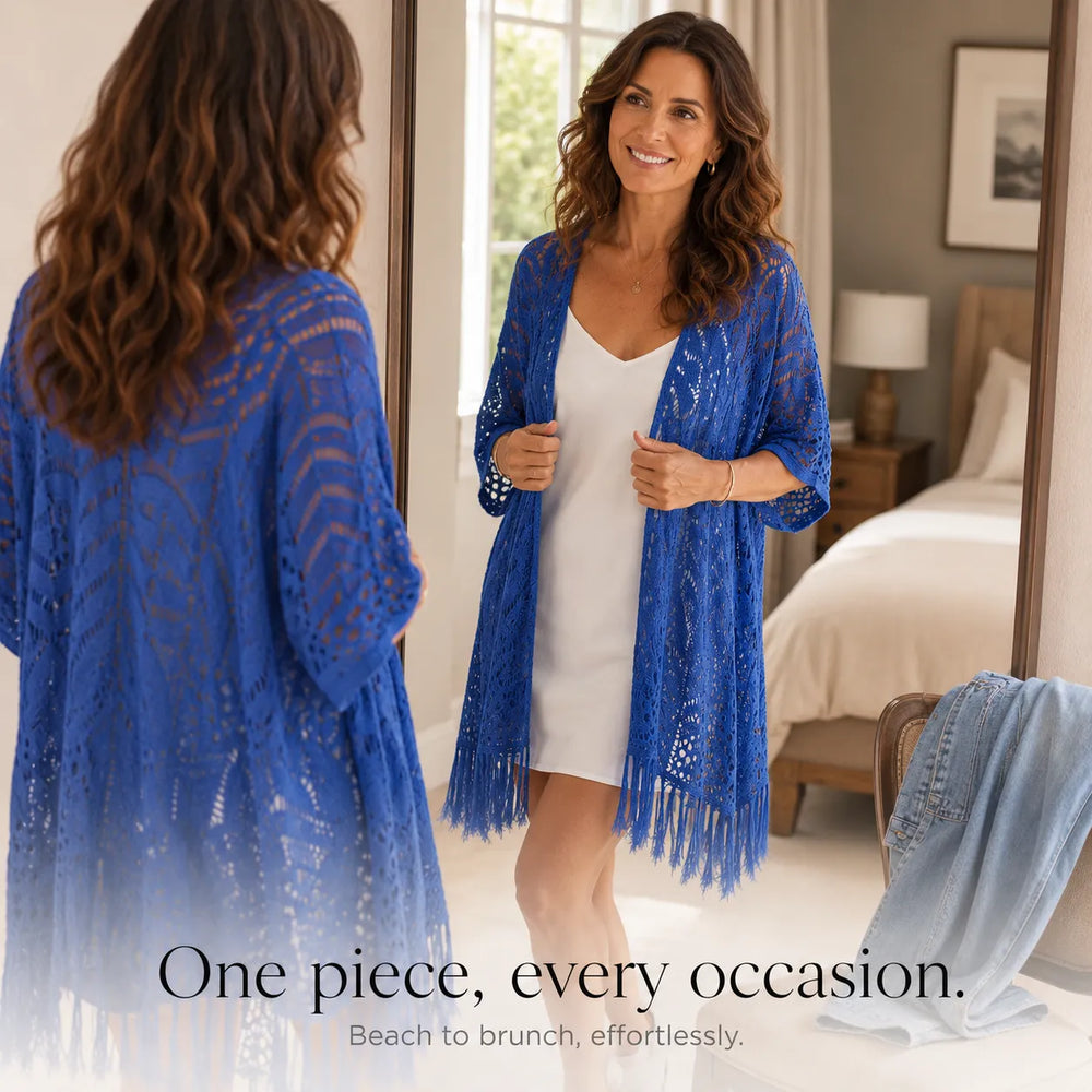 Solenne – Oversized Crochet Tassel Kimono Cardigan for Women