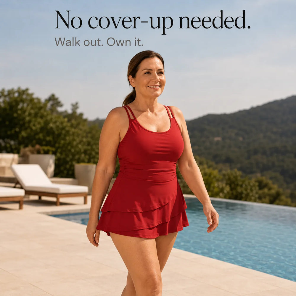 Marella – Ruched Skirted Swim Dress with Tummy Control and Double Straps