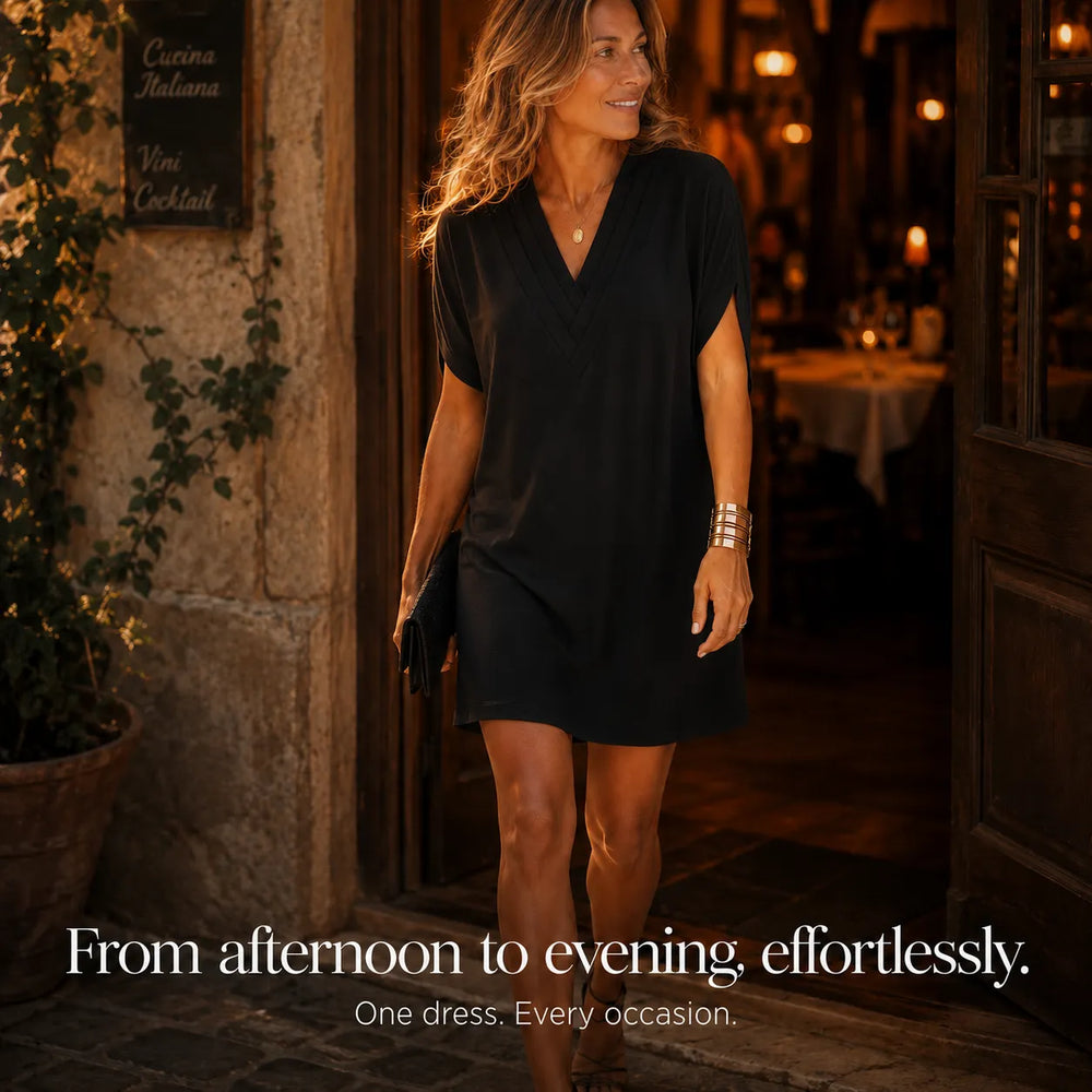 Solenne – Pleated V-Neck Soft-Drape Shift Dress