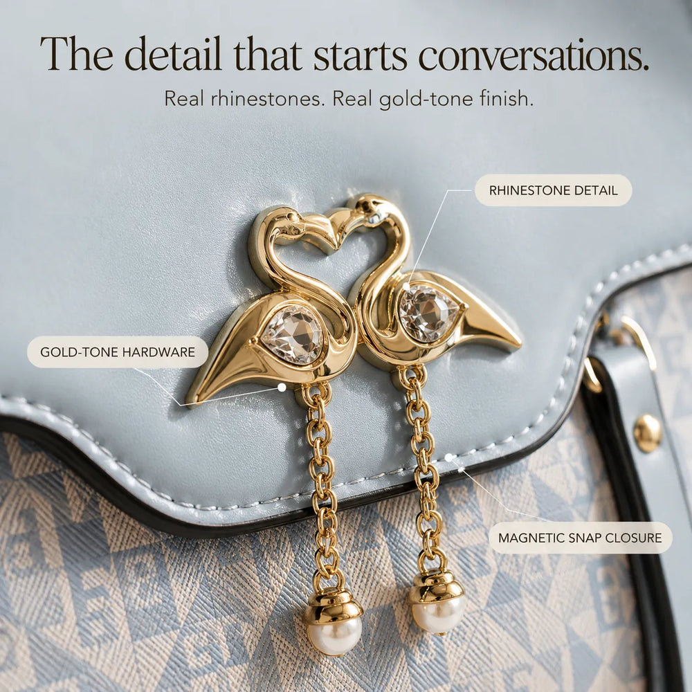 Velora – Swan-Clasp Structured Crossbody Bag with Gold Hardware