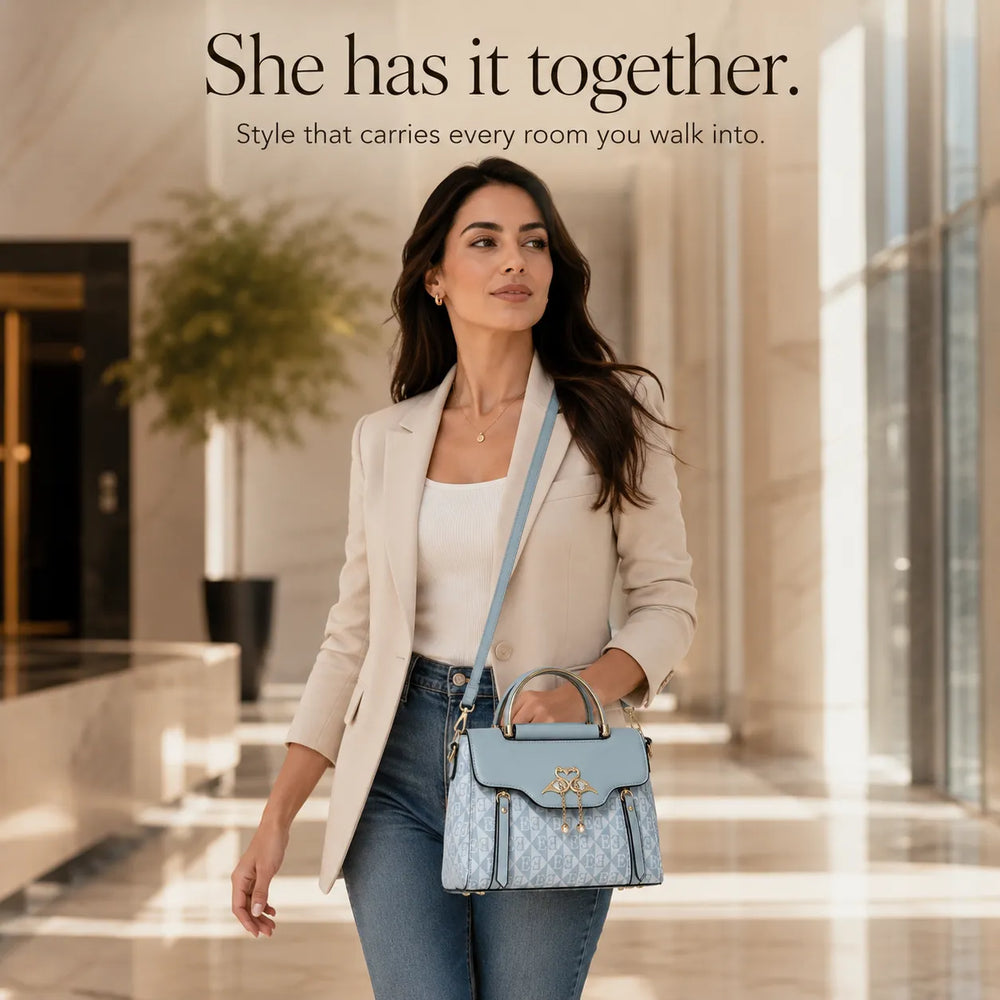Velora – Swan-Clasp Structured Crossbody Bag with Gold Hardware