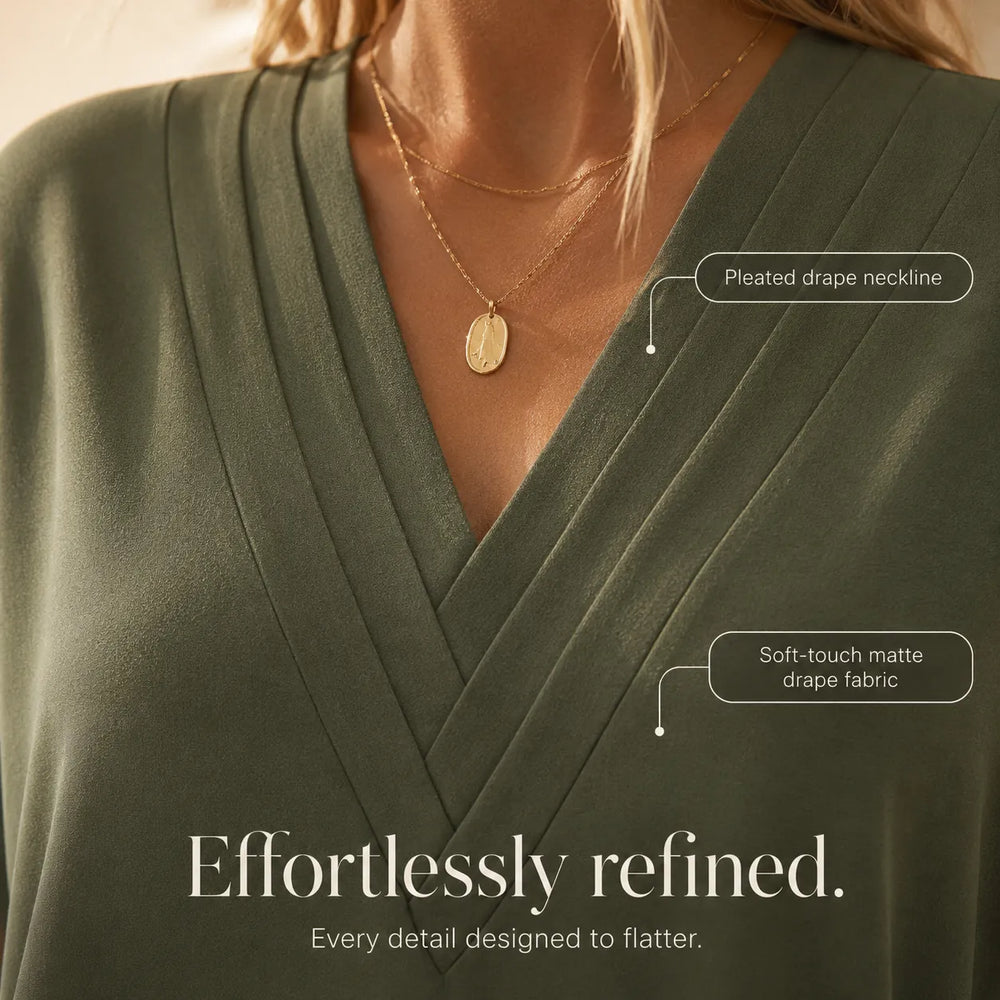 Solenne – Pleated V-Neck Soft-Drape Shift Dress