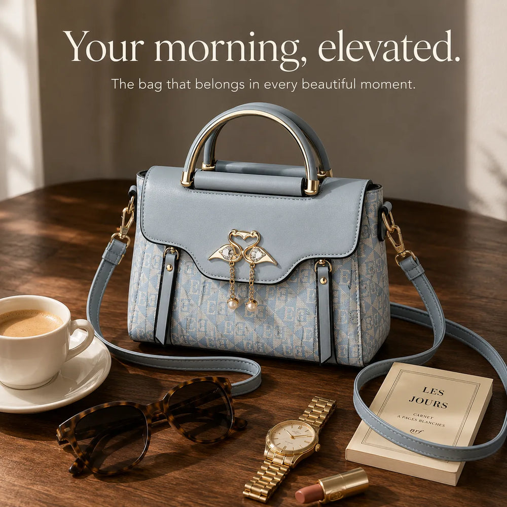 Velora – Swan-Clasp Structured Crossbody Bag with Gold Hardware