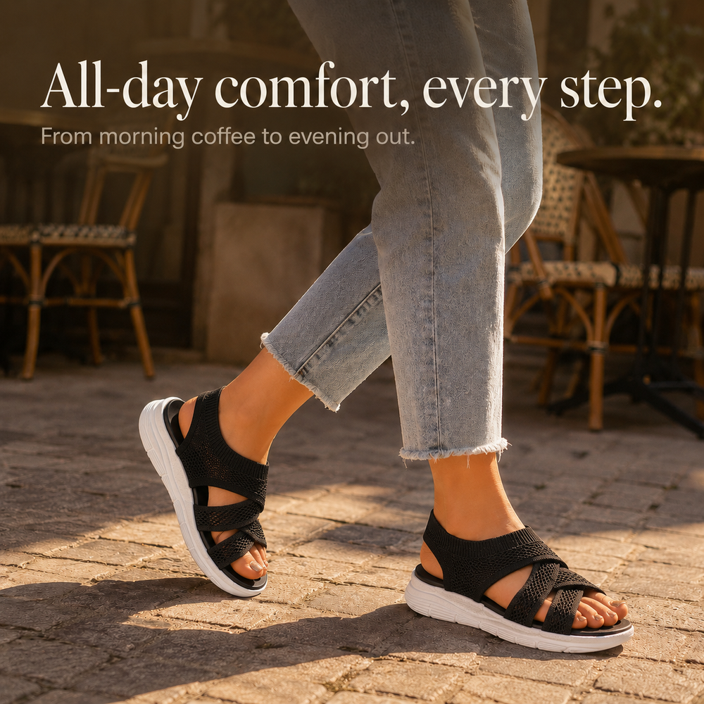 Veluna™ – Cushioned Stretch Knit Cross Strap Sandals for Women