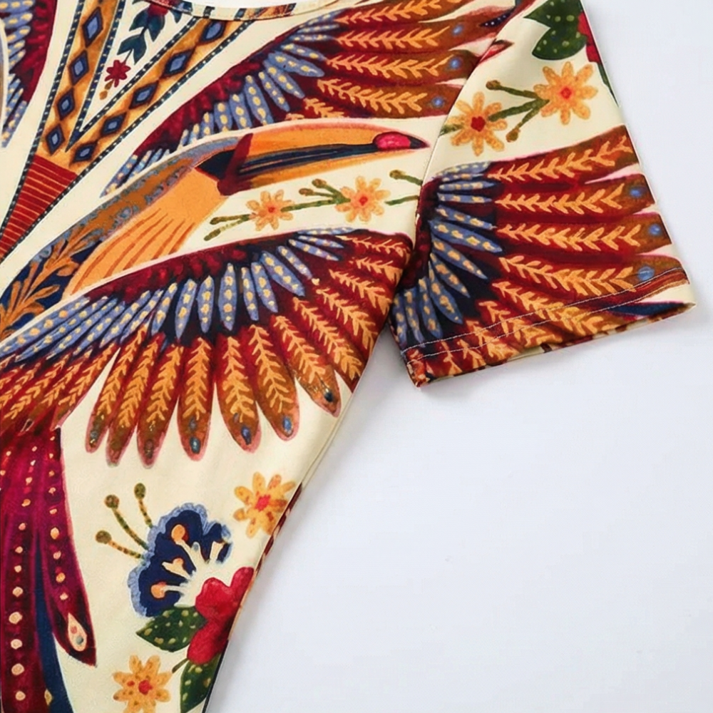 Vivara – Bold Peacock Wingspan Summer Dress