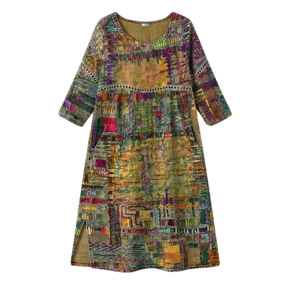 Tessara – Women's Artisan Print Midi Dress with Pockets