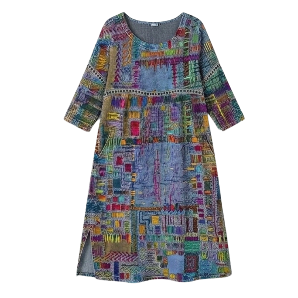 Tessara – Women's Artisan Print Midi Dress with Pockets
