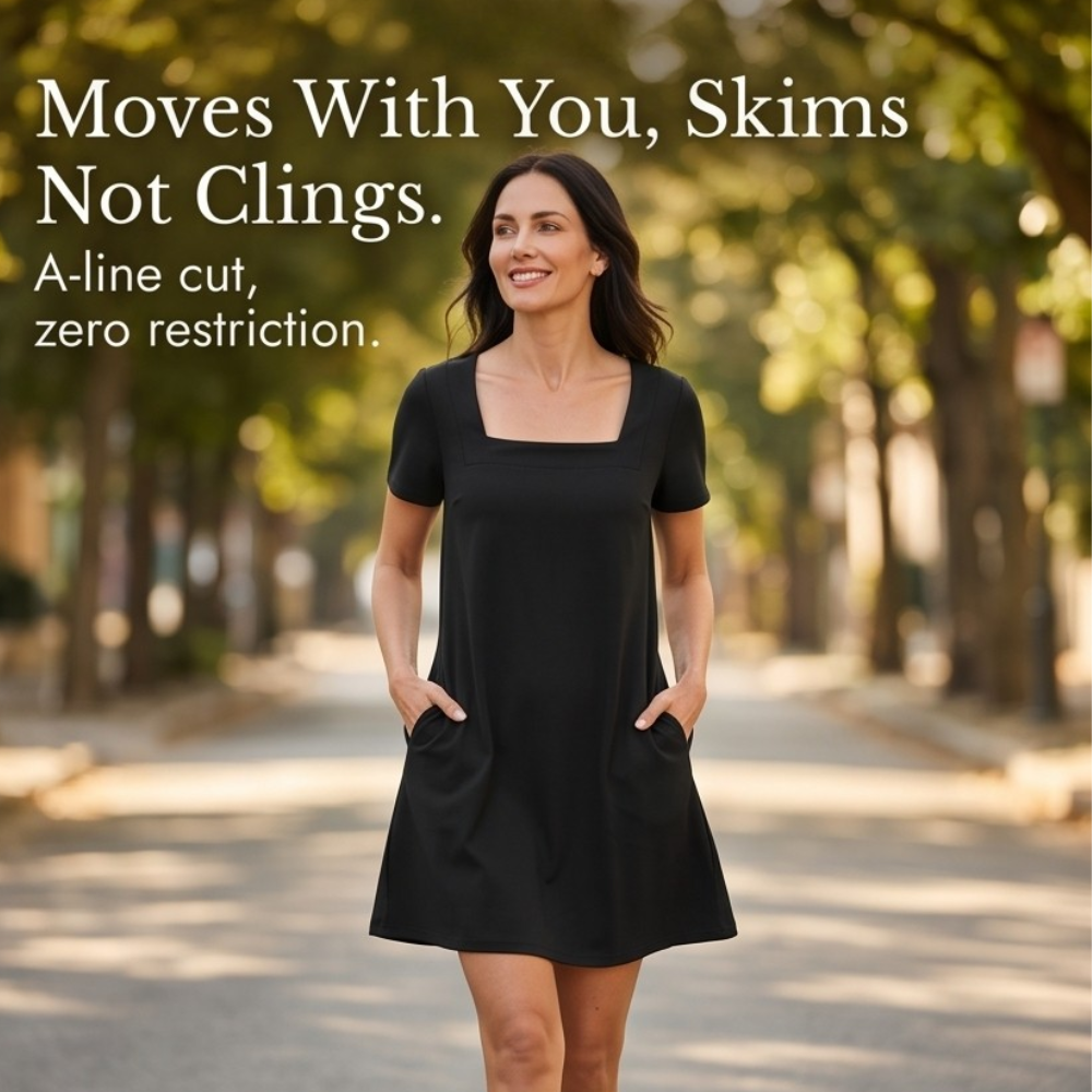 Soliva – Women's Soft Square-Neck Pocket Dress