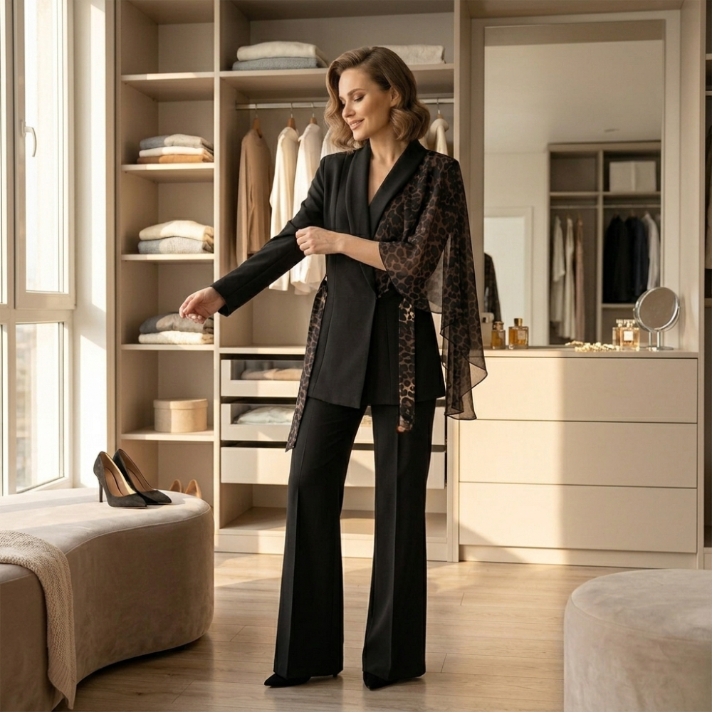 Selvana – Leopard accent blazer and pants set