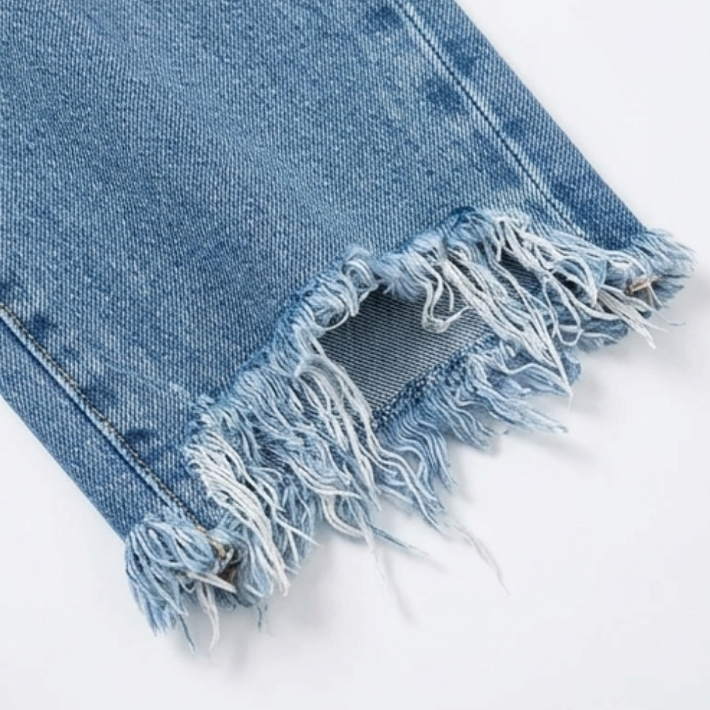 Vivara – Women's Retro Fringed Cropped Straight Leg Jeans