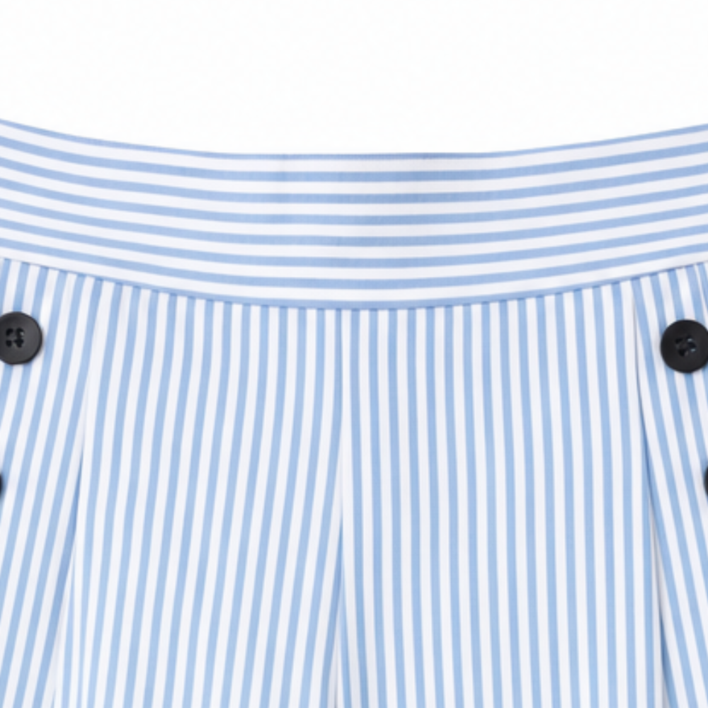 Marella – High-Waist Wide-Leg Pinstripe Trousers with Side Buttons