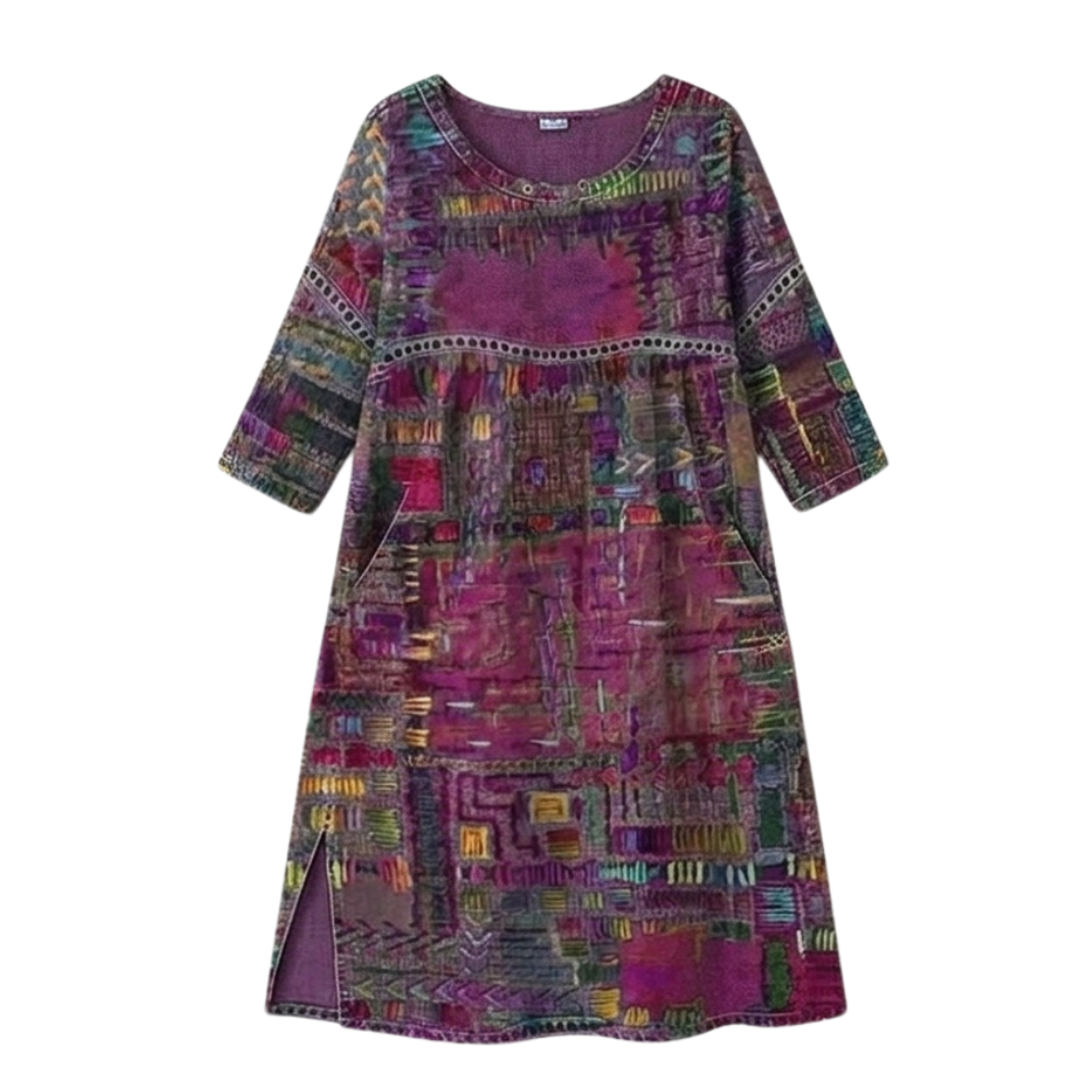 Tessara – Women's Artisan Print Midi Dress with Pockets