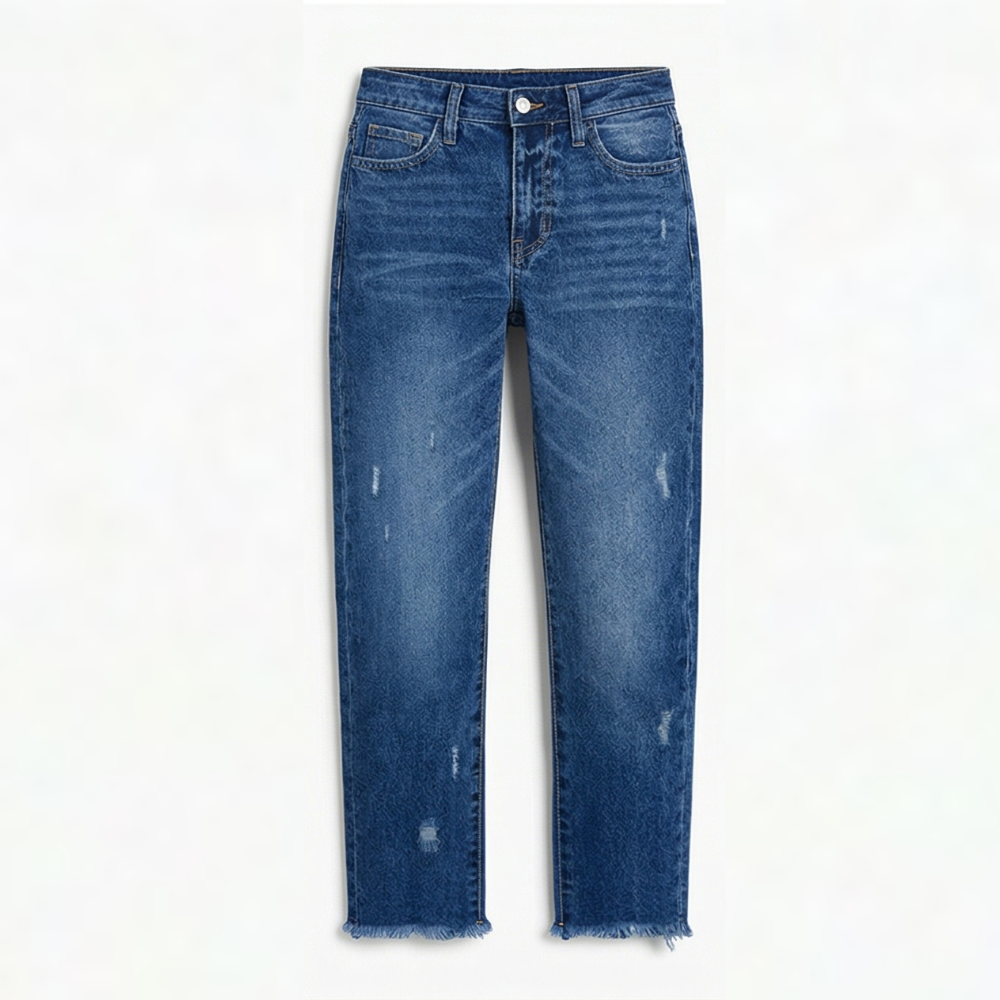 Vivara – Women's Retro Fringed Cropped Straight Leg Jeans