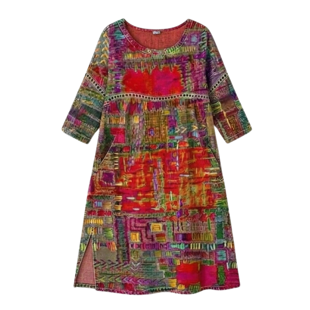 Tessara – Women's Artisan Print Midi Dress with Pockets