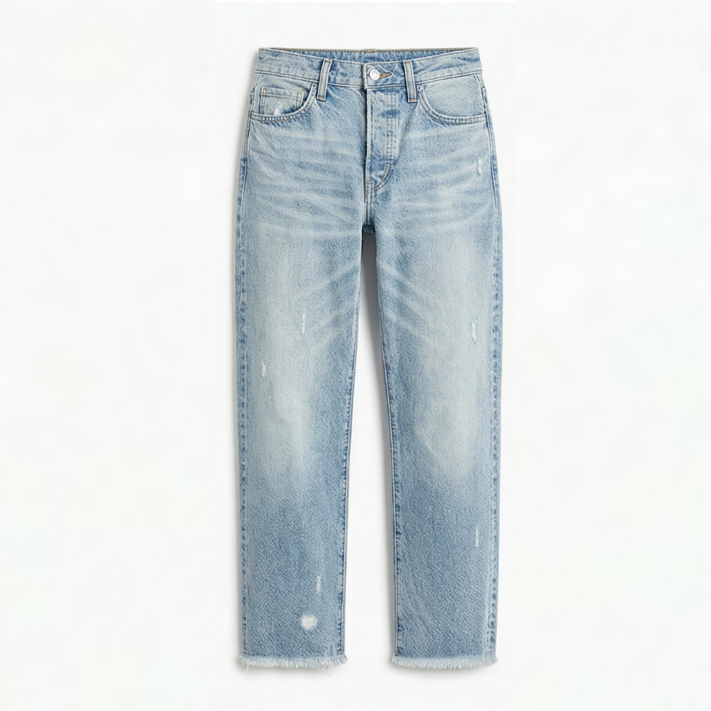 Vivara – Women's Retro Fringed Cropped Straight Leg Jeans
