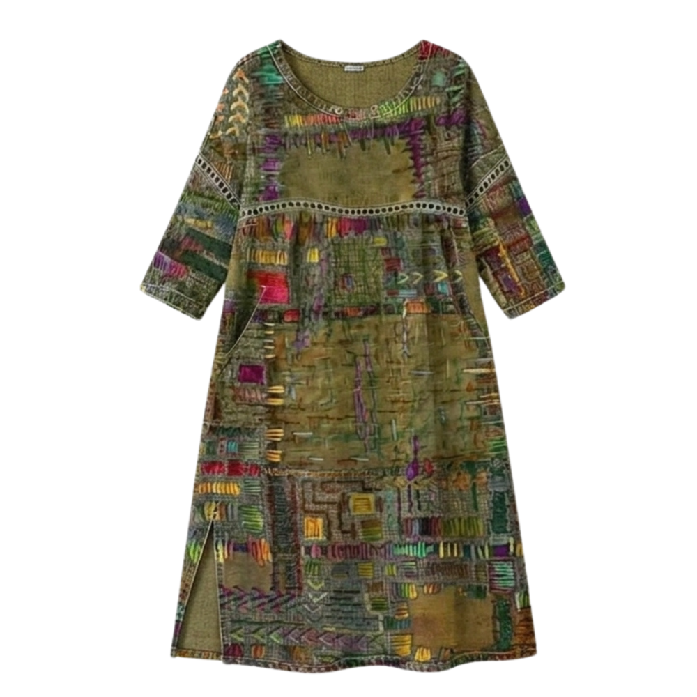 Tessara – Women's Artisan Print Midi Dress with Pockets