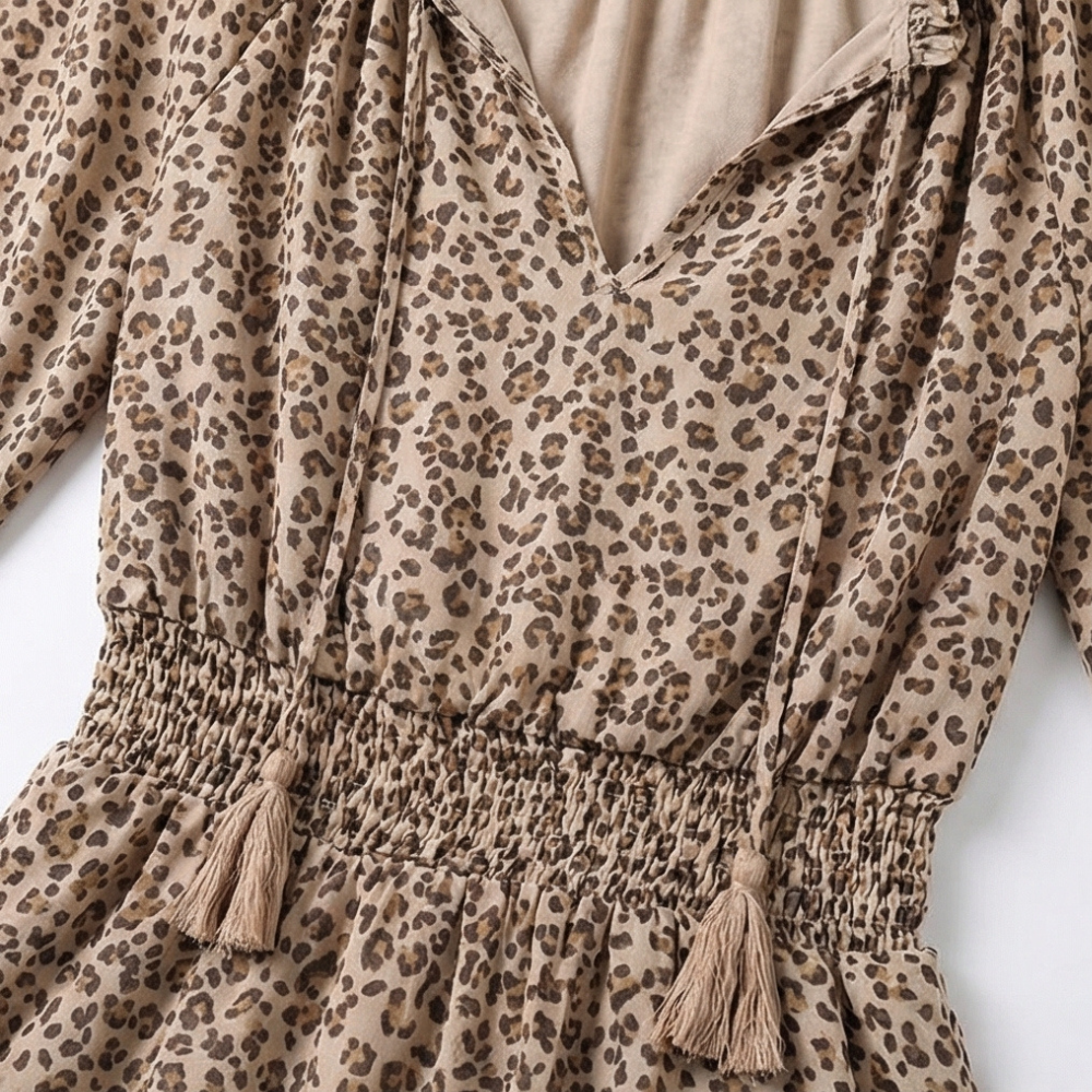 Vivara – V-Neck Ruffle Mini Dress with Lantern Sleeves