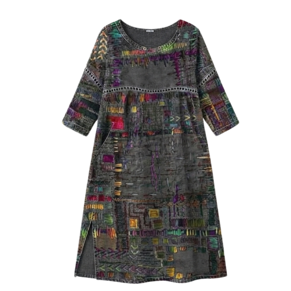 Tessara – Women's Artisan Print Midi Dress with Pockets