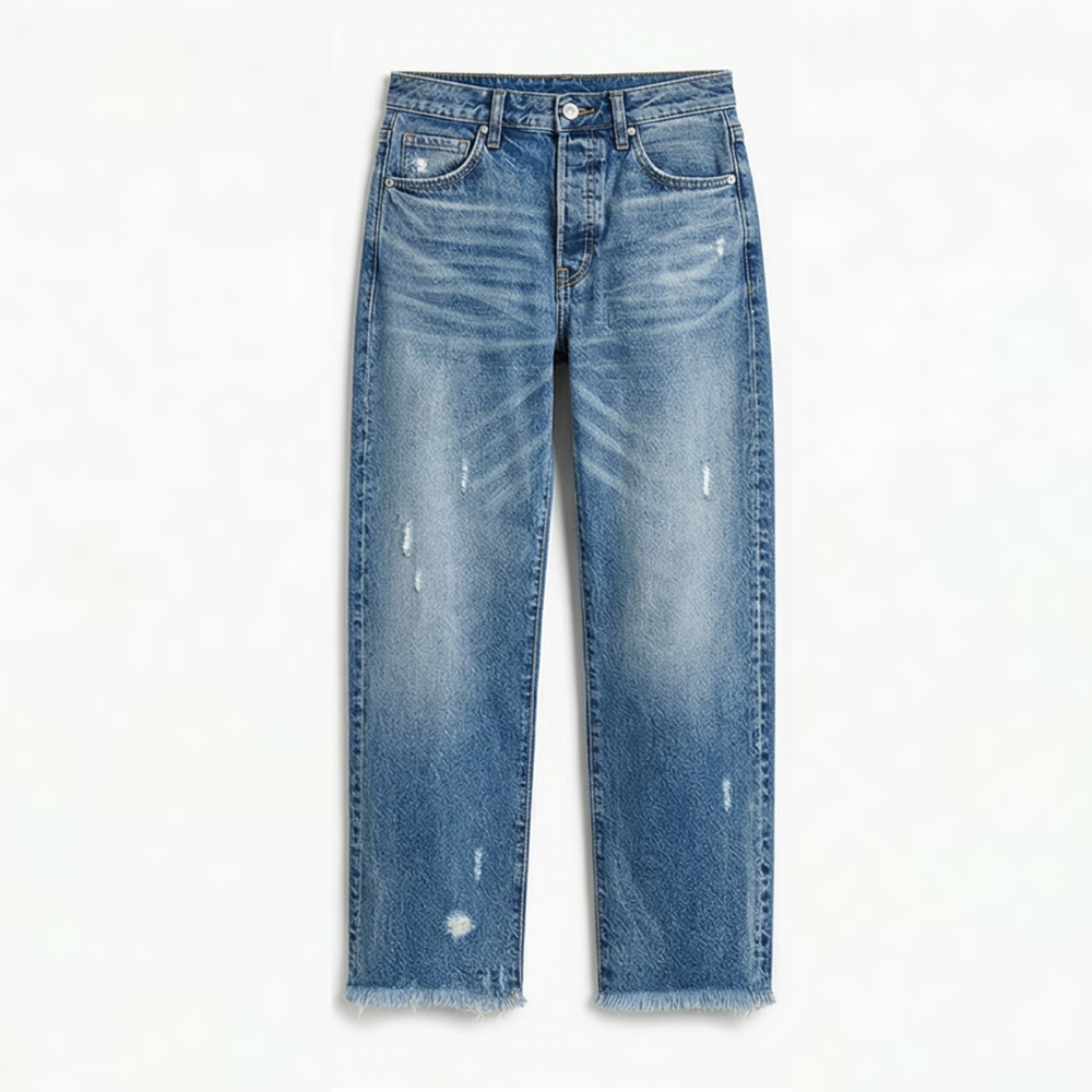 Vivara – Women's Retro Fringed Cropped Straight Leg Jeans