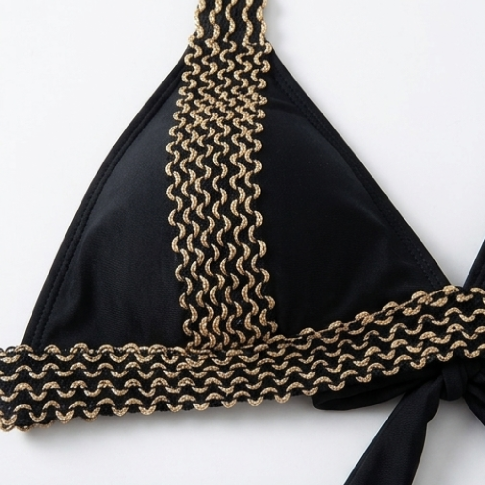 Solaia – Women's Gold Trim Halter Bikini Set