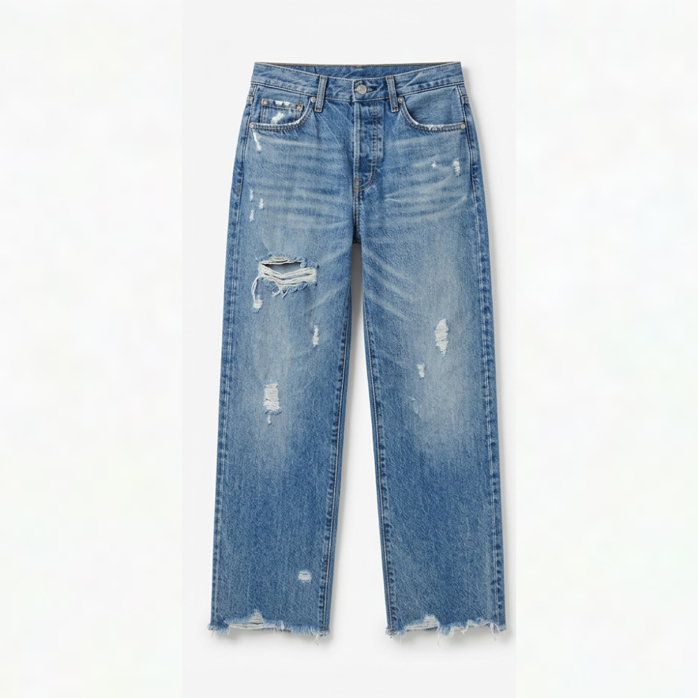 Vivara – Women's Retro Fringed Cropped Straight Leg Jeans