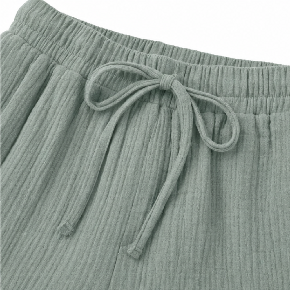 Linelle™ – Women's Crinkle Wide-Leg Cropped Pants with Pockets