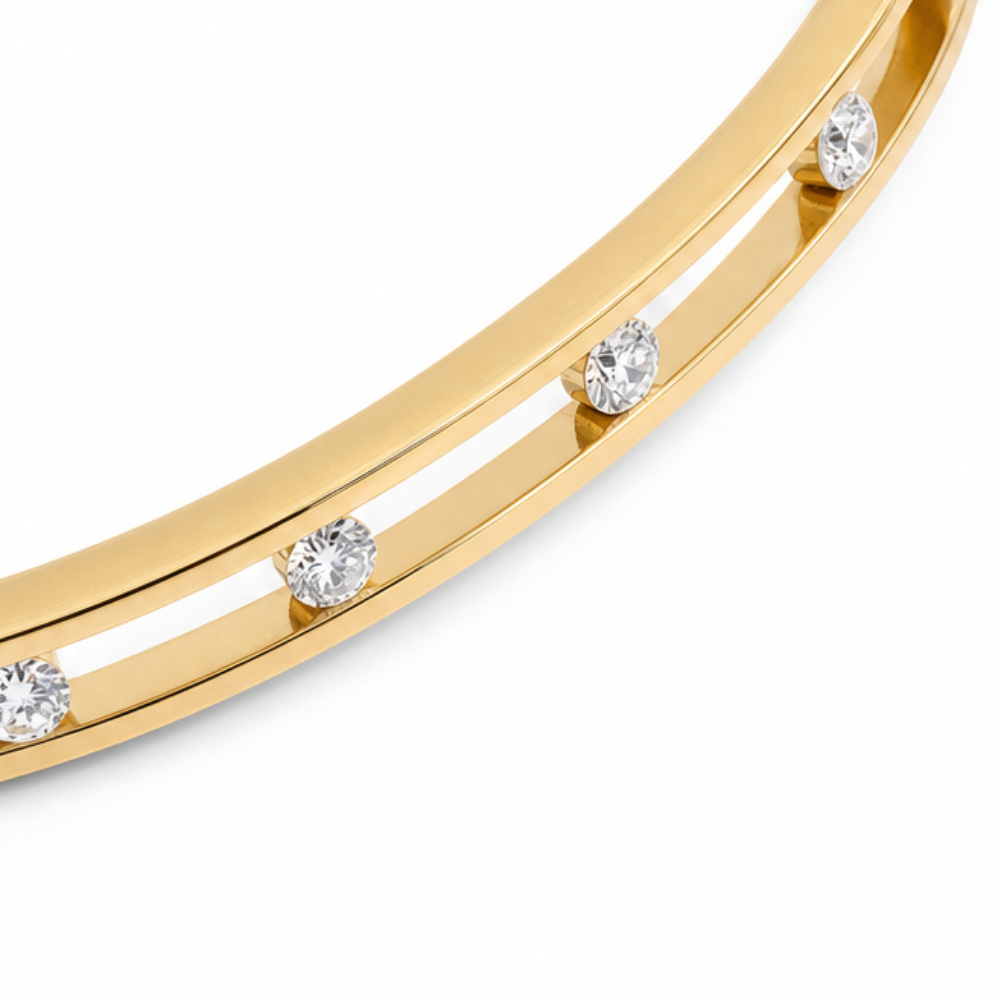 Veluna – Floating Crystal Gold Bangle Bracelet for Women